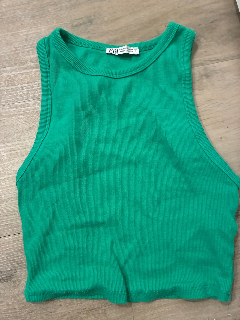 Zara Emerald Green Ribbed Crop Tank